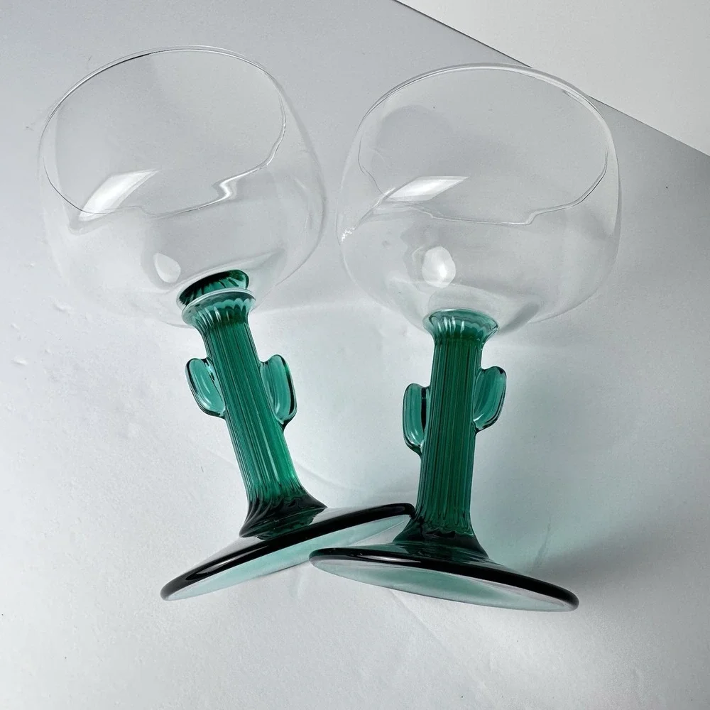 Libbey Cactus Margarita Cocktail Glasses 8 Oz Set Of 2 Green Stem Southwest